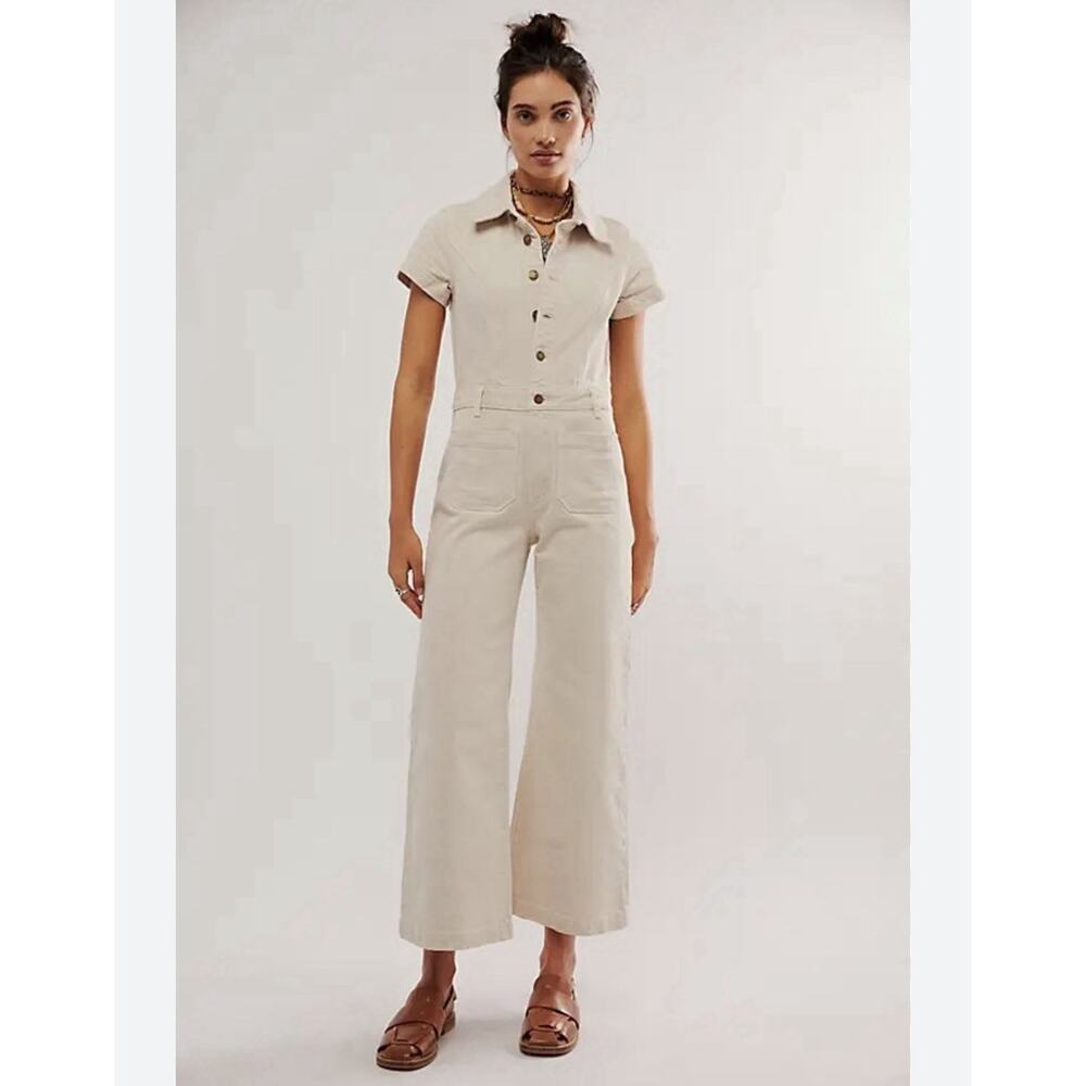 Free People Rolla's Sailor‎ Denim Coveralls Off White Womens Small $198 New